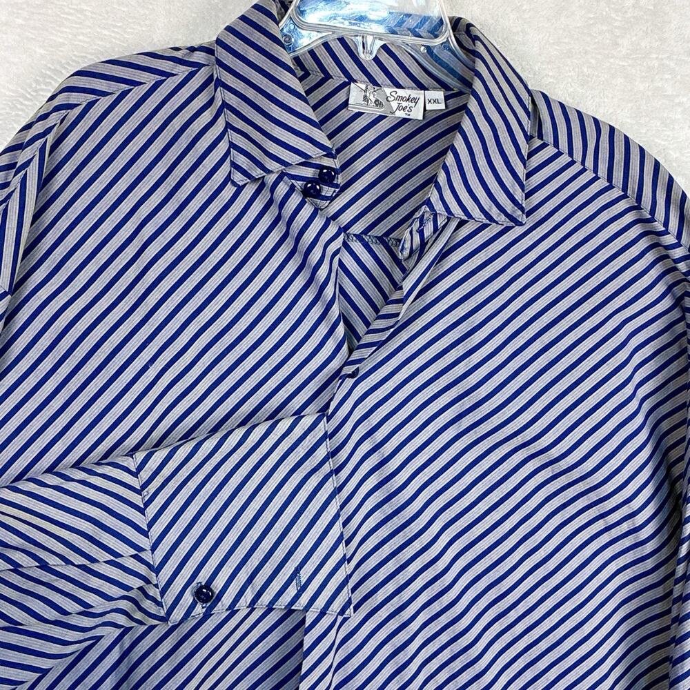 VTG Smokey Joes Shirt Men XXL Purple Blue Striped Classic Jazz French Cuff USA